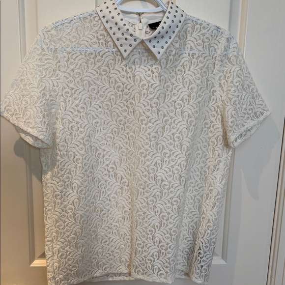 The Kooples Tops - The Kooples sz M sheer lace top with collar - ivory - cotton mix - delicate edgy